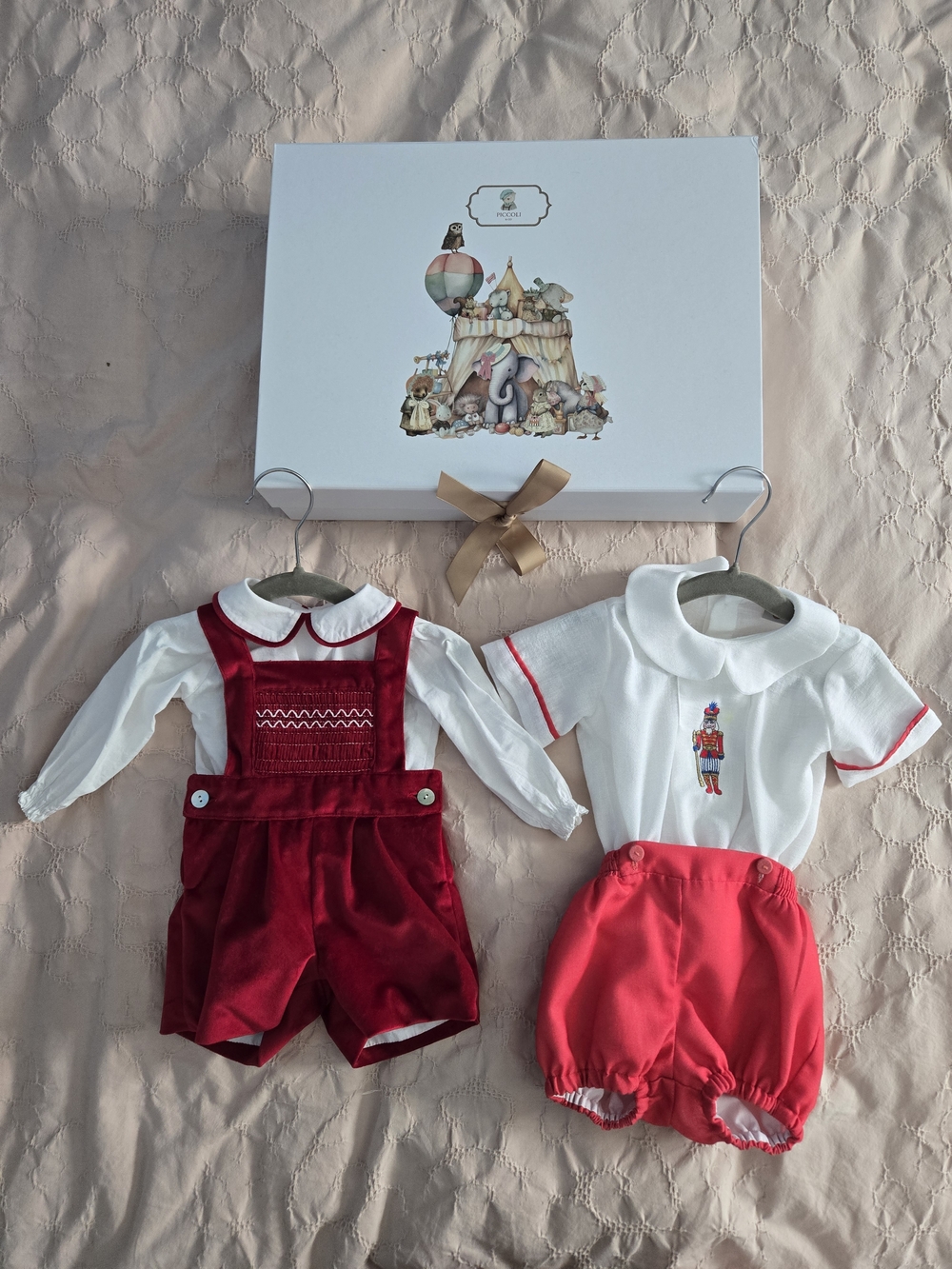 Red Velvet Pinafore and Red Shorts Baby Outfit Set